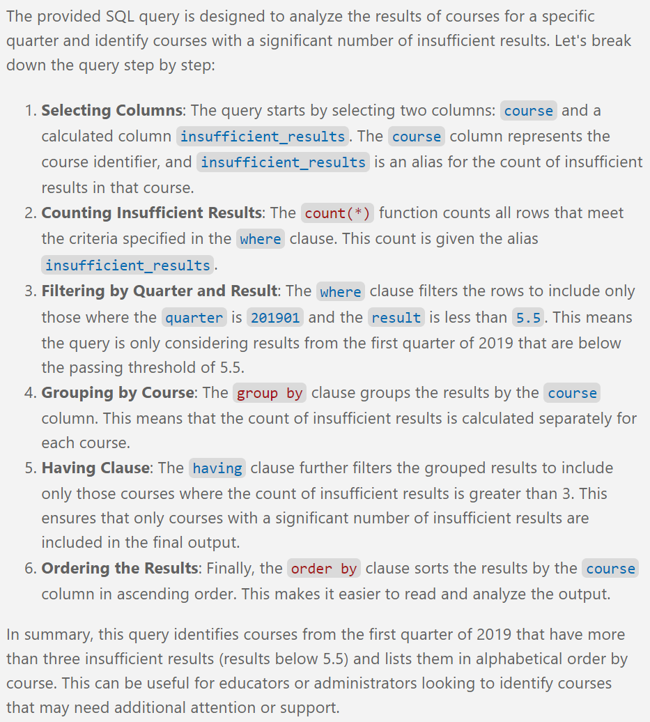 Copilot SQL Explanation